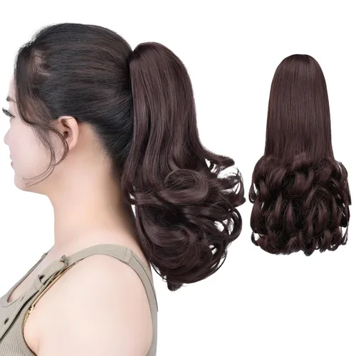 Vista 24 de SYXLCYGG Auburn Clip Cola de caballo Clip Cola de caballo Extensión de cola de caballo ondulado 10 pulgadas 3.5 oz pelo sintético falso pieza