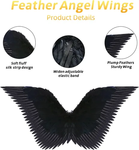 Vista 3 de Alas de ángel y halo para adultos, disfraz de ángel de plumas para mujeres, niños y niñas, accesorios de disfraces de cosplay de Halloween