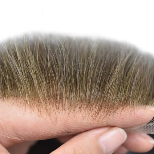 Vista 49 de Toupee para hombres, sistema de reemplazo de cabello humano Remy, nudos blanqueados, encaje frontal, piel fina, para hombre, color gris, pelucas