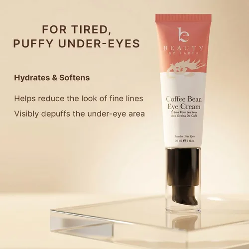 Vista 3 de Beauty by Earth Crema de ojos con cafeína para hinchazón y bolsas debajo de los ojos, fabricada en Estados Unidos con ingredientes naturales