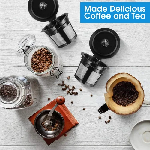 Vista 5 de K Cups reutilizables, filtros de café reutilizables de ajuste universal con malla de acero inoxidable de grado alimenticio, cápsulas de café