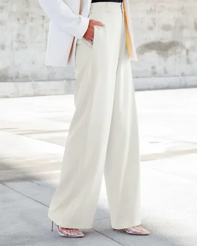 Vista 2 de Kocowoo Women Casual Wide Leg Pants Button Down Straight Long Trousers Pants Elastic High Waist Dress Pants for Women