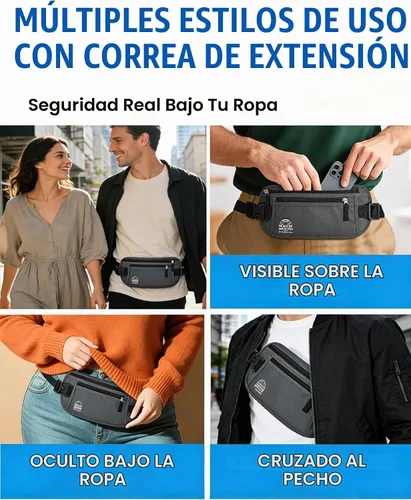 Vista 8 de Money Belt for Travel, Passport Holder, RFID Blocking, Sweat-Proof, Gray Ash Gray