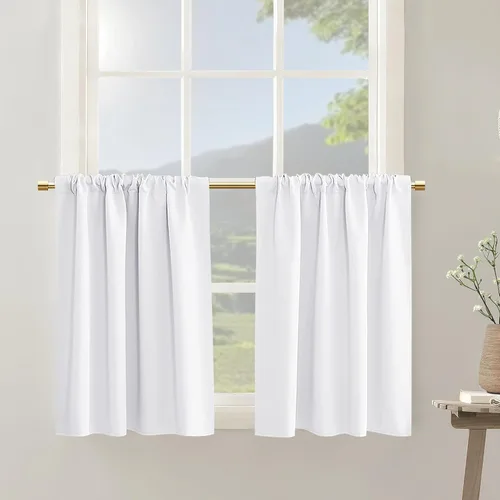 Vista 10 de PANELSBURG - Cortinas de cocina para ventanas, cortinas cortas térmicas aisladas de invierno para puerta con ventana, 24 pulgadas de largo, beige