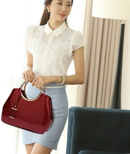 Vista 5 de Rullar Bolso elegante de las mujeres y bolso de la manija superior del bolso de la manija de la bolsa de cuero de patente de la totalizador