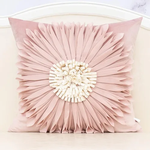 Vista 8 de Alerfa Funda de almohada decorativa de terciopelo beige hecha a mano con flores 3D con cremallera oculta para sofá, cama, sala de estar, decoración
