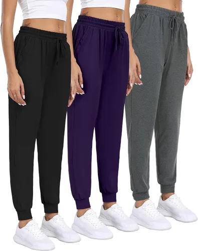 Vista 6 de Joggers para mujeres con bolsillos, pantalones deportivos para mujer para descanso, yoga, entrenamiento, correr, pantalones casuales, paquete de 3