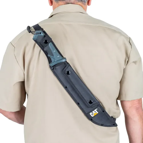 Vista 5 de Cat Machete recto con sierra, 19 pulgadas, funda de correa para el hombro, cuchillo de hoja de acero inoxidable con mango ergonómico de herramienta