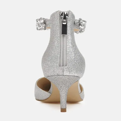 Vista 5 de Guayonng Zapatos de tacón bajo con diamantes de imitación de boda para mujer, zapatos de noche para novia nupcial