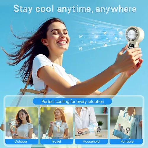 Vista 6 de Ventilador turbo portátil de alta velocidad con enfriador de hielo, pantalla LED, ventilador recargable de 3600 mAh, hasta 9 horas
