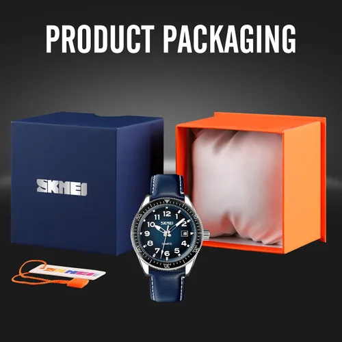 Vista 6 de SKMEI Mens Watches Waterproof Fashion BusinessAuto DateEasy to Read Reinforced Leather Strap Quartz Movement Wrist Watch for Men Black