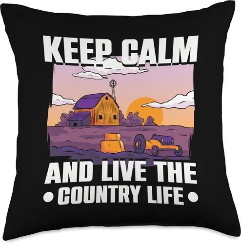Vista 4 de Farm Life Ranch Farming Keep Calm and Live The Country Life Farmer Throw Pillow, 16x16, Multicolor