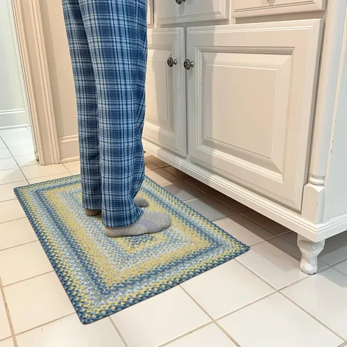 Vista 28 de Alfombras de Área Ovaladas Baja Blue, 5x8' - Hechas a Mano con Tela de Algodón, Decoración Relajante de Campo Costero, Perfectas para Salas de Estar