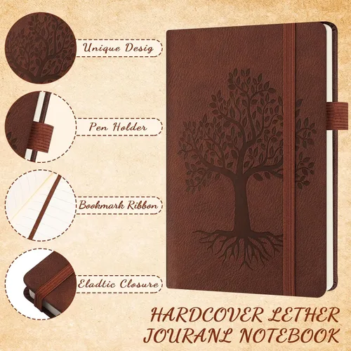 Vista 3 de Estune Tree Cuadernos Pequeños de Cuero con Soporte para Bolígrafo, Cuadernos de Bolsillo de Tapa Dura, Cuadernos Temáticos Bonitos con Rayas