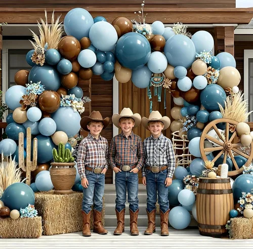 Vista 8 de Kit de arco de globos de látex de doble relleno pastel azul bebé, marrón oscuro, marrón, café, arena blanca y arena, guirnalda de globos de látex