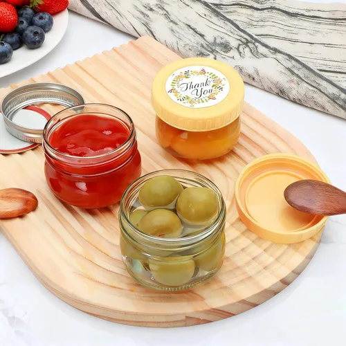 Vista 6 de Tarros pequeños de 4 onzas, paquete de 25 frascos de conservas pequeños con tapas regulares para especias, mermelada, miel, gelatina, postre