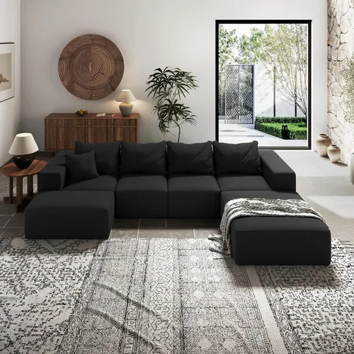 Vista 5 de Sofá interior minimalista, sofá de nube tapizado de combinación gratuita, sofá modular de chenilla con almohadas, cómodo para sala de estar, Negro