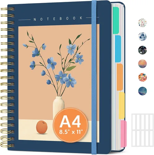 Vista 31 de Cuadernos grandes de espiral rayados para el trabajo con divisores y pestañas extraíbles, 8.5 x 11 pulgadas, bonito cuaderno de tapa dura de 5