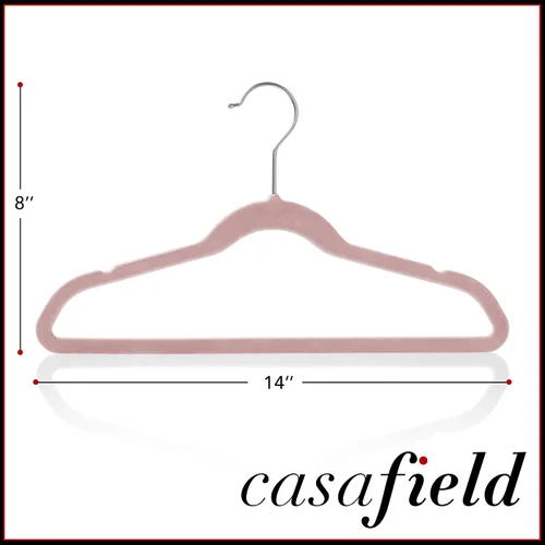 Vista 5 de Casafield 100 perchas de terciopelo para niños, tamaño de 14 pulgadas para ropa infantil, color rosa claro