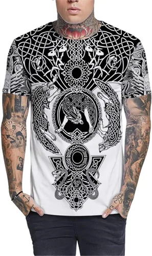 Vista 3 de DUOLIFU Camiseta unisex impresa en 3D Cool Vikings Tattoo de mitología nórdica