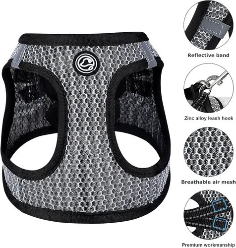 Vista 6 de Arnés para perro, arnés reflectante ajustable para perros y gatos pequeños, chihuahua para perros y gatos pequeños, medianos (negro, mediano)