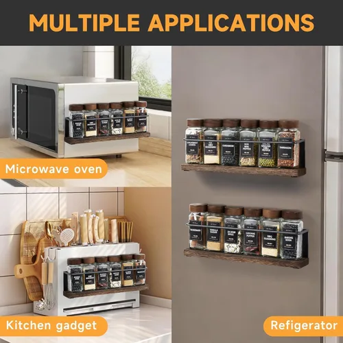 Vista 6 de Paquete de 2 Organizador de Especiero Magnético Fuerte para Refrigerador y Horno de Microondas, Estante de Metal para Refrigerador, Ahorrador