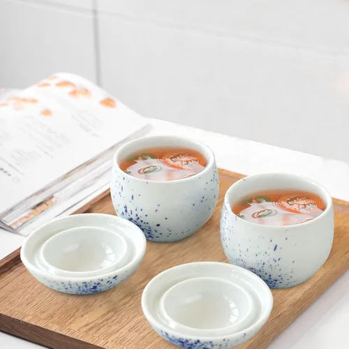 Vista 2 de Cinf Juego de 2 ollas japonesas de 6 onzas con tapa para cocina de vapor, cuencos de cerámica para sopa, tazones para crema de huevo y verduras