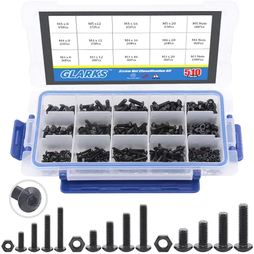 Vista 12 de Glarks Kit de surtido de 510 tornillos de acero inoxidable 304 M3 M4 M5 con cabeza hexagonal y tuercas