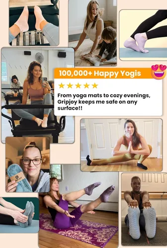 Vista 3 de Gripjoy Calcetines antideslizantes para mujeres y hombres - Calcetines de yoga y hospital con pinzas - 3 pares