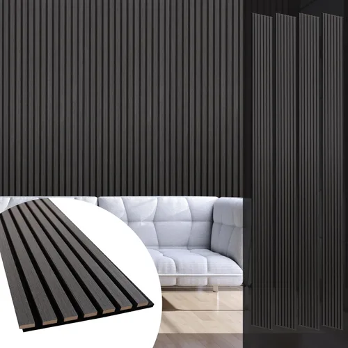 Vista 24 de Yuzzy Paneles de madera para pared y techo, paneles acústicos de listones de madera de 108 x 11 pulgadas, 2 unidades, paneles de pared modernos que