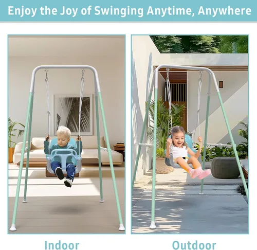 Vista 6 de Columpio multifuncional para niños pequeños, columpio plegable para bebé para uso en exteriores e interiores, fácil de instalar y almacenar (azul)