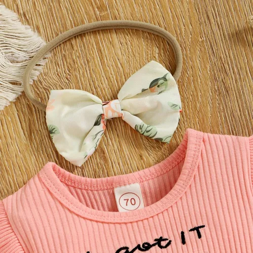 Vista 3 de Bowanadacles Traje de verano para bebé recién nacido, ropa floral de manga corta con volantes y diadema