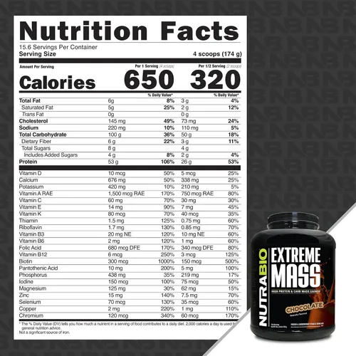 Vista 2 de NutraBio Extreme Mass Gainer Proteína en Polvo, 53G de Proteína, Ganador de Peso Limpio, Aumenta la Masa Muscular, Ácidos Aminados de Espectro