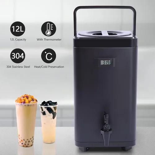 Vista 9 de Dispensador de bebidas aislado de 12 L, dispensador de bebidas frías y calientes de acero inoxidable de 3.2 galones, retención térmica 24 horas