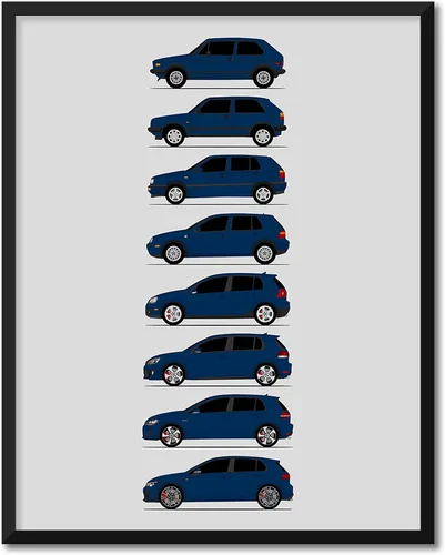 Vista 14 de Custom Car Posters Póster hecho a mano compatible con Volkswagen Golf GTI Generations e impresión de VW GTI (modelos de coche: MK1 a MK8)