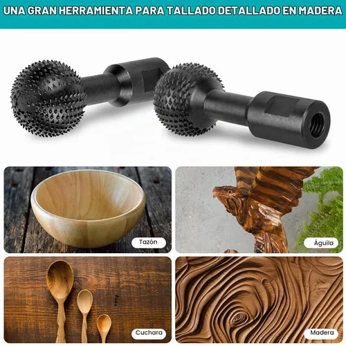 Vista 6 de BLEKOO 2 rebabas rotativas de esfera con roscas de 5/8-11, herramientas de tallado de madera para amoladora angular de 4 1/2 y 5 pulgadas