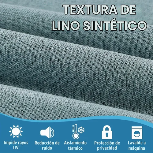 Vista 4 de H.VERSAILTEX Cortinas de lino 100% opacas, cortinas térmicas para sala de estar, cortinas de arpillera con doble cara de lino con ojales, cortinas