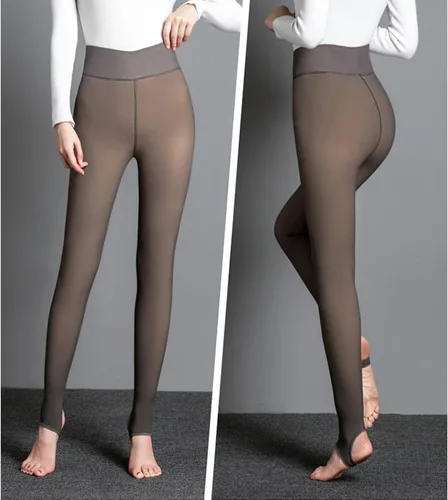 Vista 3 de Medias de forro polar translúcido para mujer, medias térmicas de invierno de forro polar translúcido falso para mujer