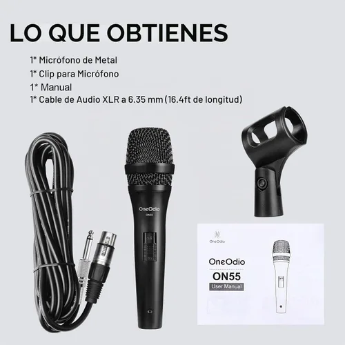 Vista 8 de OneOdio Micrófono dinámico con cable ON55 para cantar, cable XLR de 16.4