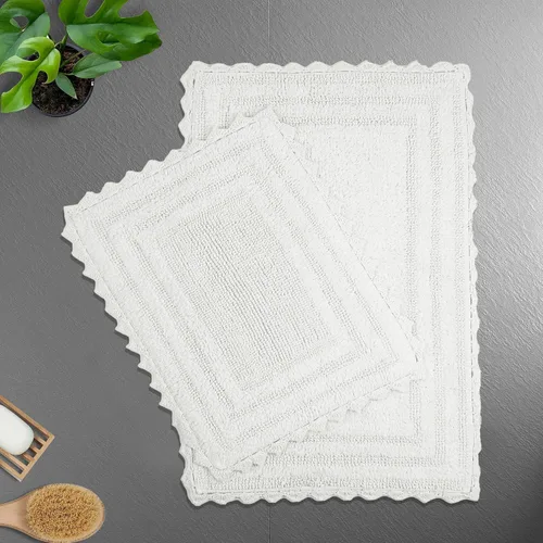 Vista 26 de TreeWool - Alfombras de baño con borde de ganchillo reversible en algodón de felpa (paquete de 2)
