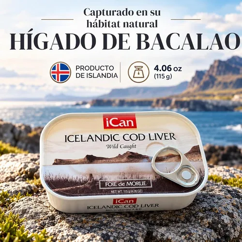 Vista 5 de Ican Hígado de bacalao salvaje islandés en aceite propio, 4.06 onzas