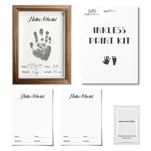 Vista 11 de Little Lullaby - Tarjetas de hitos sin tinta para manos y huellas, kit de almohadilla de tinta para recuerdos para bebé recién nacido (paquete de 6)