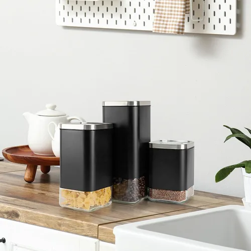 Vista 6 de Kaffe - Recipiente de vidrio para café (12 onzas) con tapa hermética, sello de clic para liberar, vidrio sin BPA y acero inoxidable, elegante