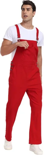 Vista 7 de Overol de mezclilla para hombre, ajustado, elástico, a la moda, con bolsillos