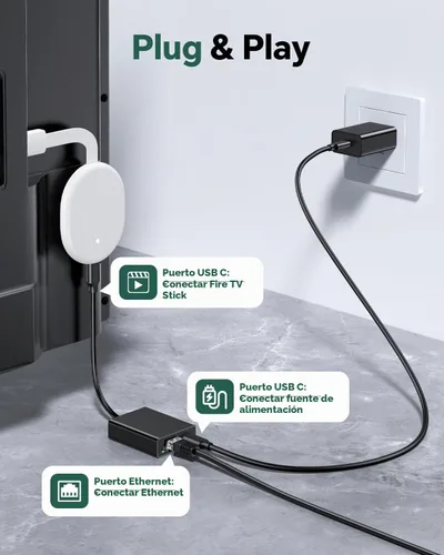 Vista 4 de ZEXMTE Adaptador USB C a Ethernet para Chromecast con Google TV, adaptador de red Ethernet USB C a Rj45, compatible con Chromecast Google TV