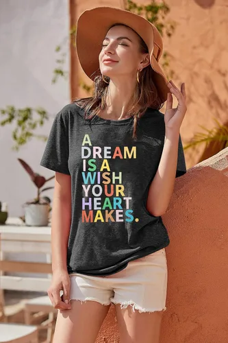 Vista 3 de A Dream is A Wish Your Heart Makes - Camiseta de manga corta con estampado de letras divertidas para mujer