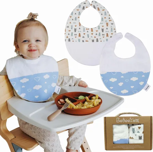 Vista 8 de Babero de gran tamaño para bebé, baberos impermeables extra grandes para niños de 6 a 24 meses, 100% algodón y bambú
