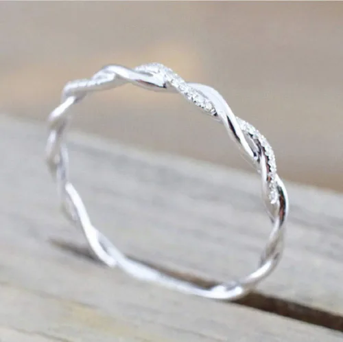 Vista 2 de Yuren - Anillo giratorio para mujer de plata de ley 925 anillo trenzado de circonita cúbica anillo de diamante de boda fiesta mujer talla 6-10