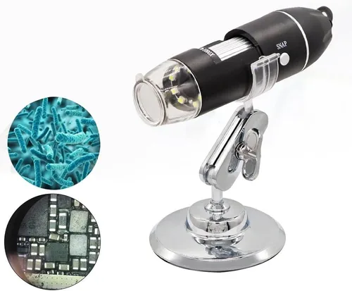 Vista 2 de Kit de accesorios para microscopio ajustable, 1600X, microscopio digital, cámara de microscopio electrónico, 8 luces LED, lupa de zoom