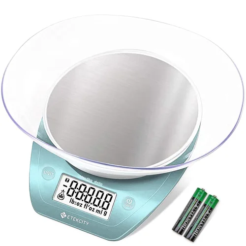 Vista 5 de Etekcity Báscula digital de cocina de 11 libras, acero inoxidable 304 con cuencos extraíbles y LCD retroiluminado